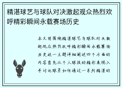 精湛球艺与球队对决激起观众热烈欢呼精彩瞬间永载赛场历史