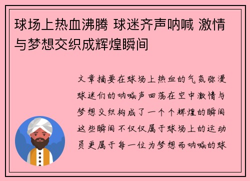 球场上热血沸腾 球迷齐声呐喊 激情与梦想交织成辉煌瞬间